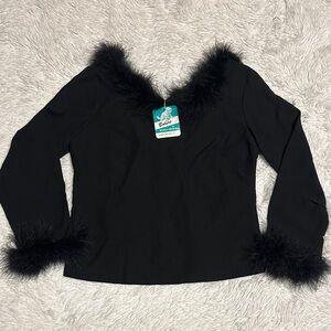 deadstock 60’s Bolero Black Top with Feather Trim